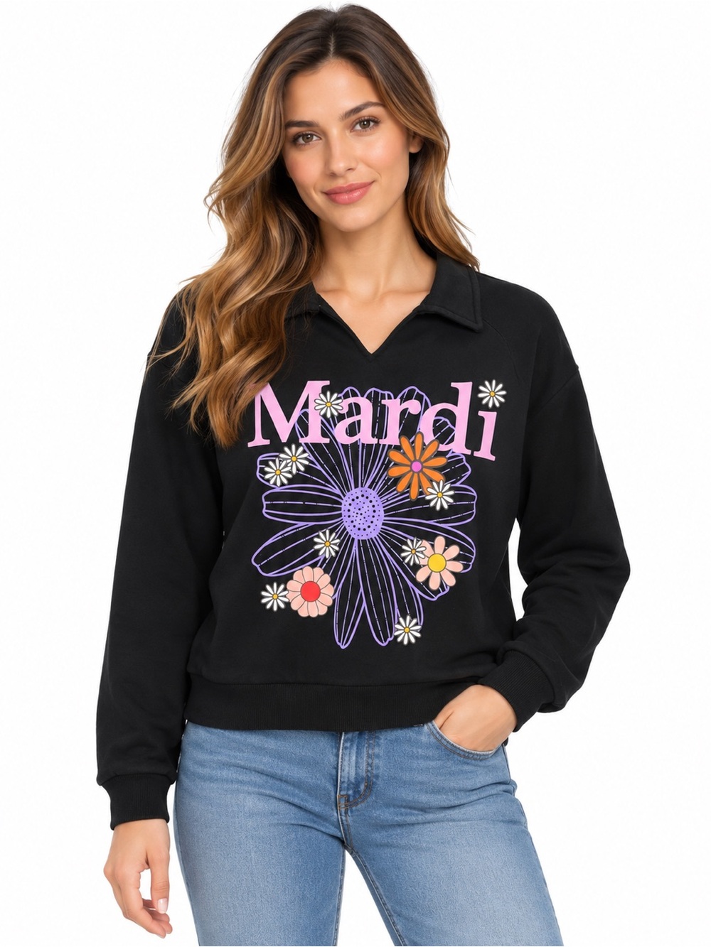 MARDI SWEATSHIRT FLOWERMARDI_BLACK LIGHTPURPLE Black size Small
